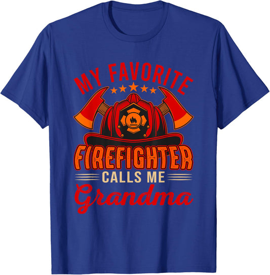 Vintage My Favorite Firefighter Calls Me Grandma Funny Job T-Shirt - T-Shirt | Royal