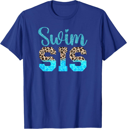 Swim Sister Of A Swimmer Sis Leopard Swimming Sister T-Shirt - T-Shirt | Royal