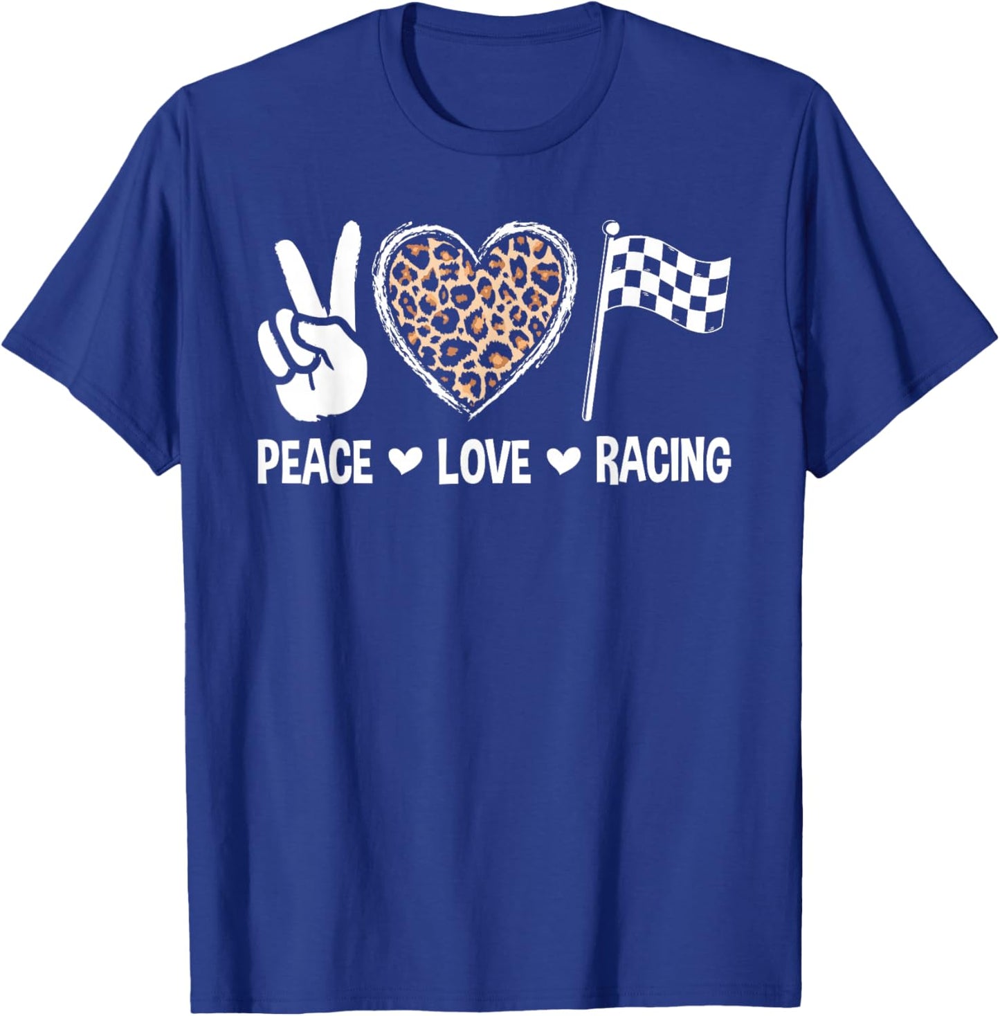 Women's Racing Design Kids Girls Peace Love Racing Race Flag T-Shirt - T-Shirt | Royal