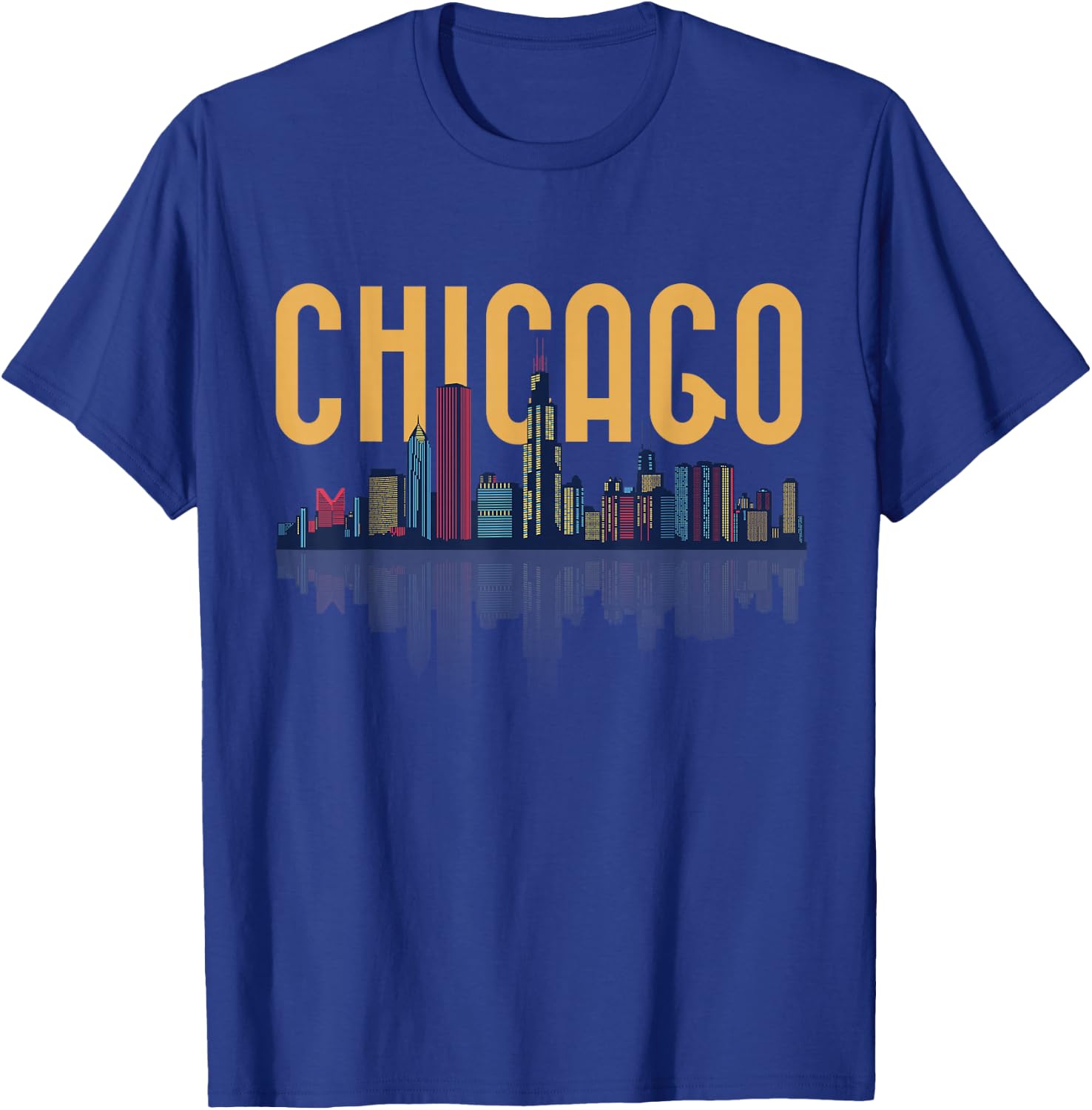 Chicago Illinois IL Night City Skyline Lights Men Women T-Shirt - T-Shirt | Royal