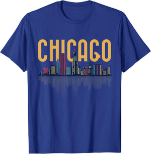 Chicago Illinois IL Night City Skyline Lights Men Women T-Shirt - T-Shirt | Royal