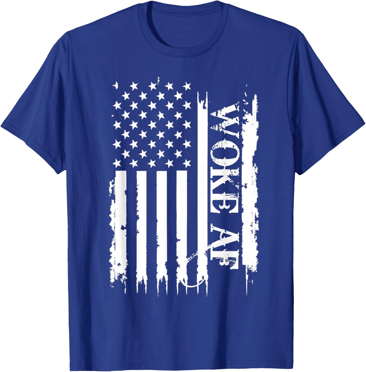 Woke AF United States Distressed w US Flag T-Shirt - T-Shirt | Royal