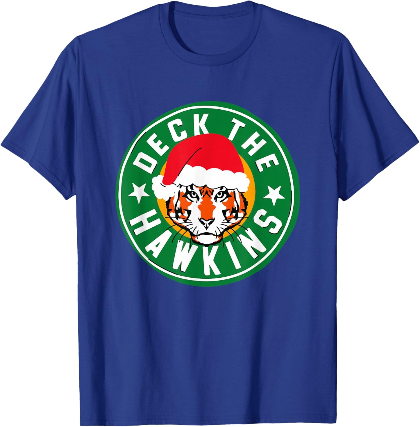 Stranger Things Christmas Deck The Hawkins Big Chest Badge T-Shirt - T-Shirt | Royal