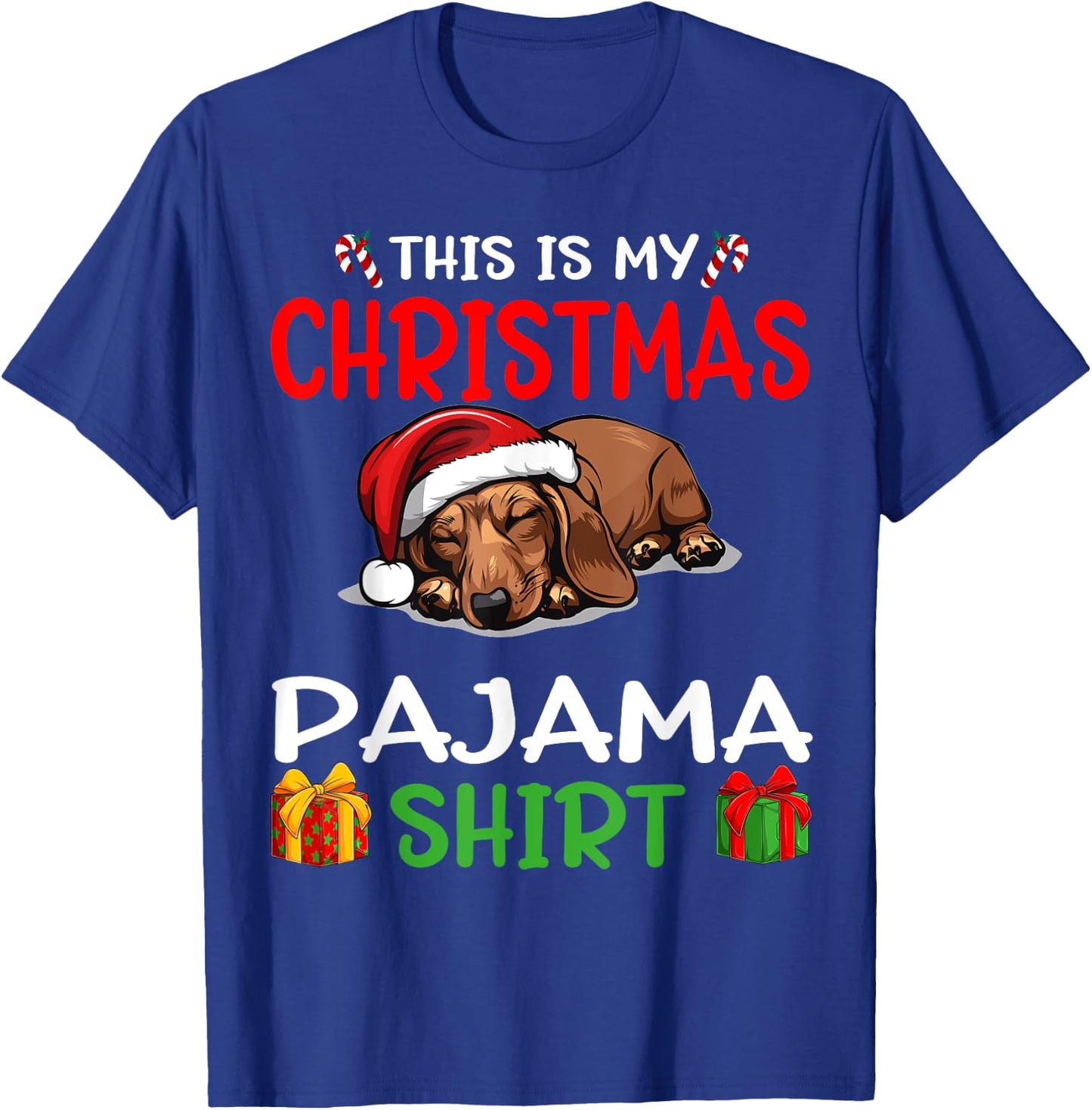 Cute Dachshund Wiener Doxie Dog This is my Christmas Pajama Women Kids T-Shirt - T-Shirt | Royal