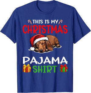Cute Dachshund Wiener Doxie Dog This is my Christmas Pajama Women Kids T-Shirt - T-Shirt | Royal