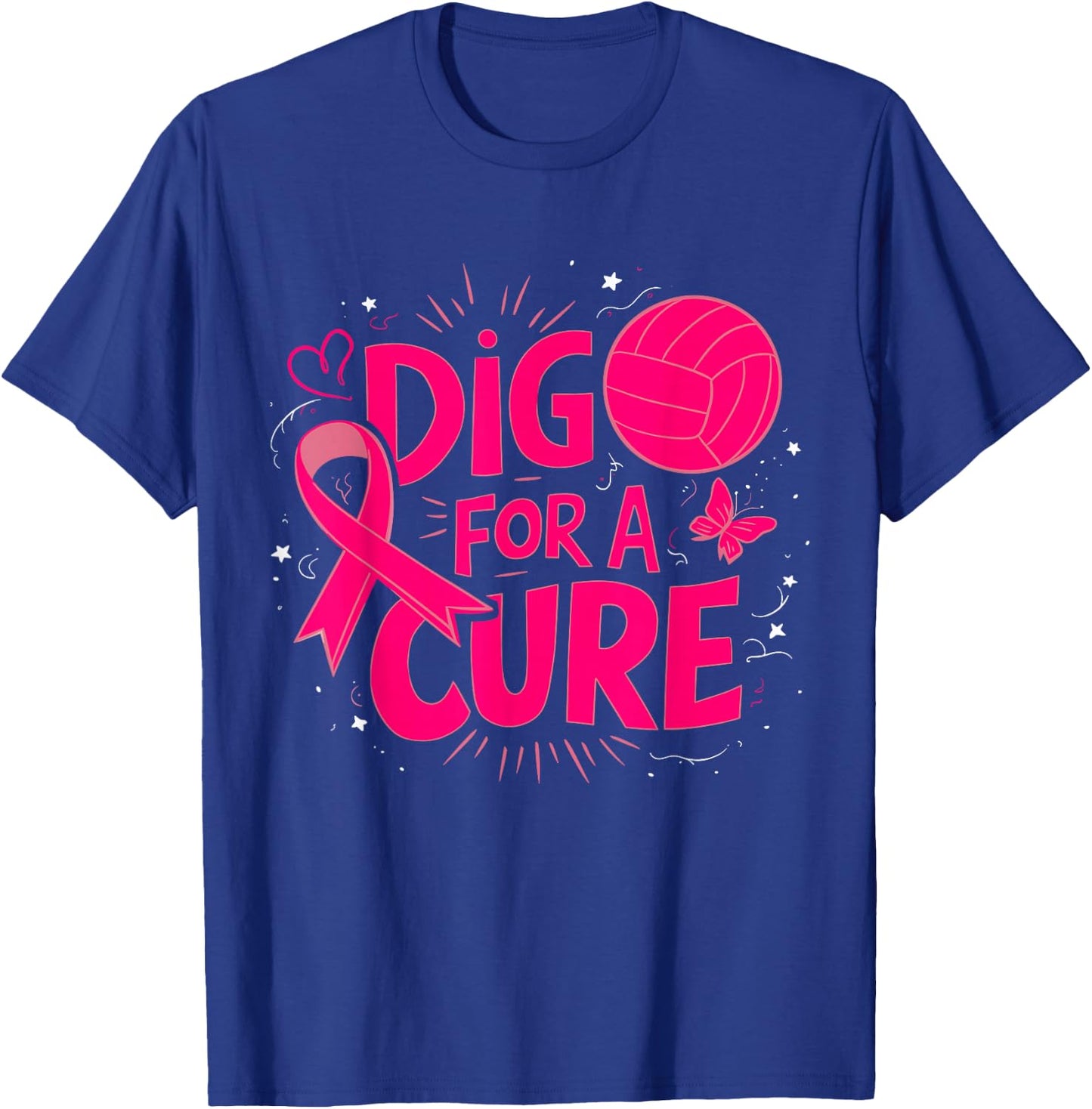 Dig For A Cure Breast Cancer Awareness Volleyball Pink T-Shirt - T-Shirt | Royal