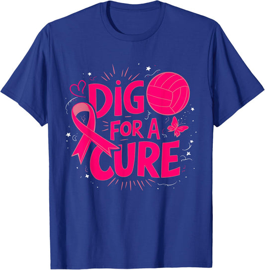 Dig For A Cure Breast Cancer Awareness Volleyball Pink T-Shirt - T-Shirt | Royal