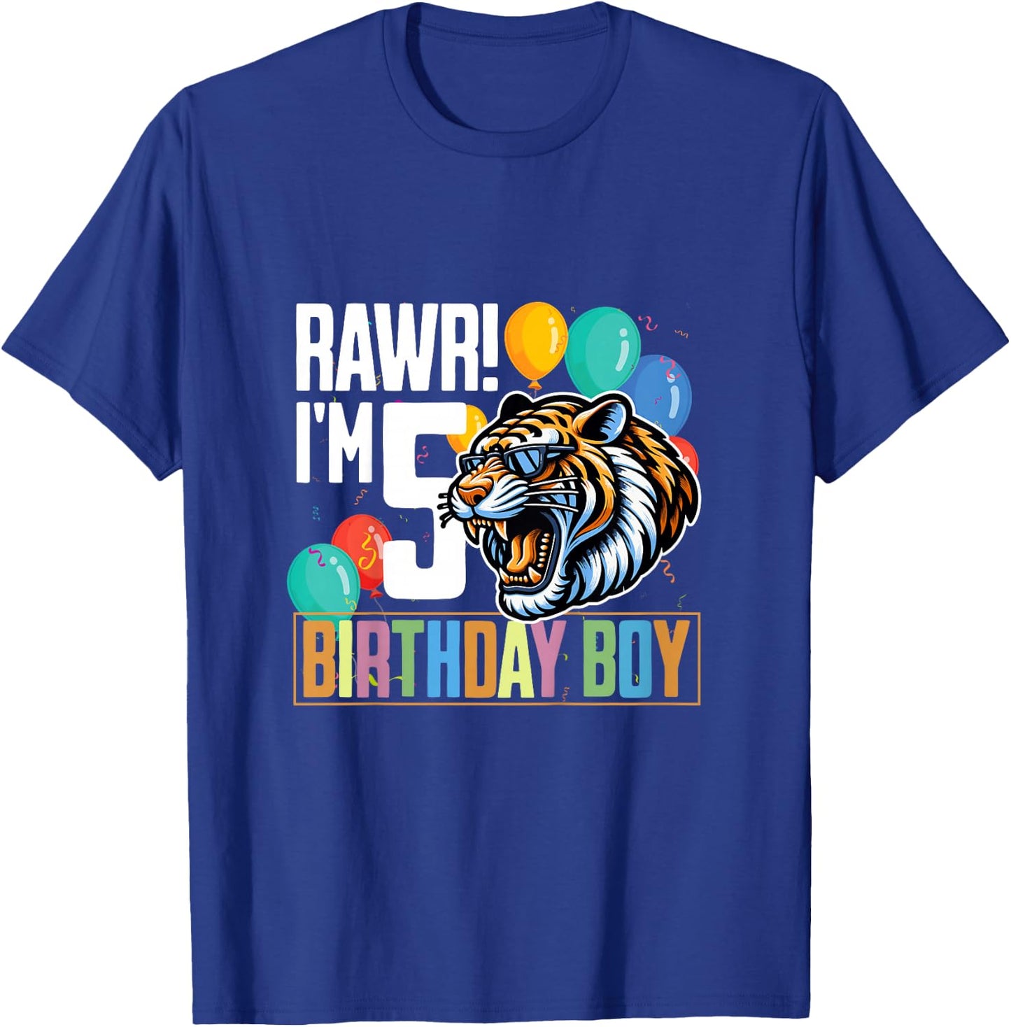Tiger Rawr I'm 5 Year Old 5th Birthday Boy T-Shirt - T-Shirt | Royal