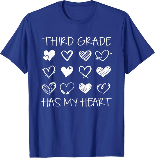 Vintage 3rd Third Grade Has My Heart Valentines Day Teacher T-Shirt - T-Shirt | Royal