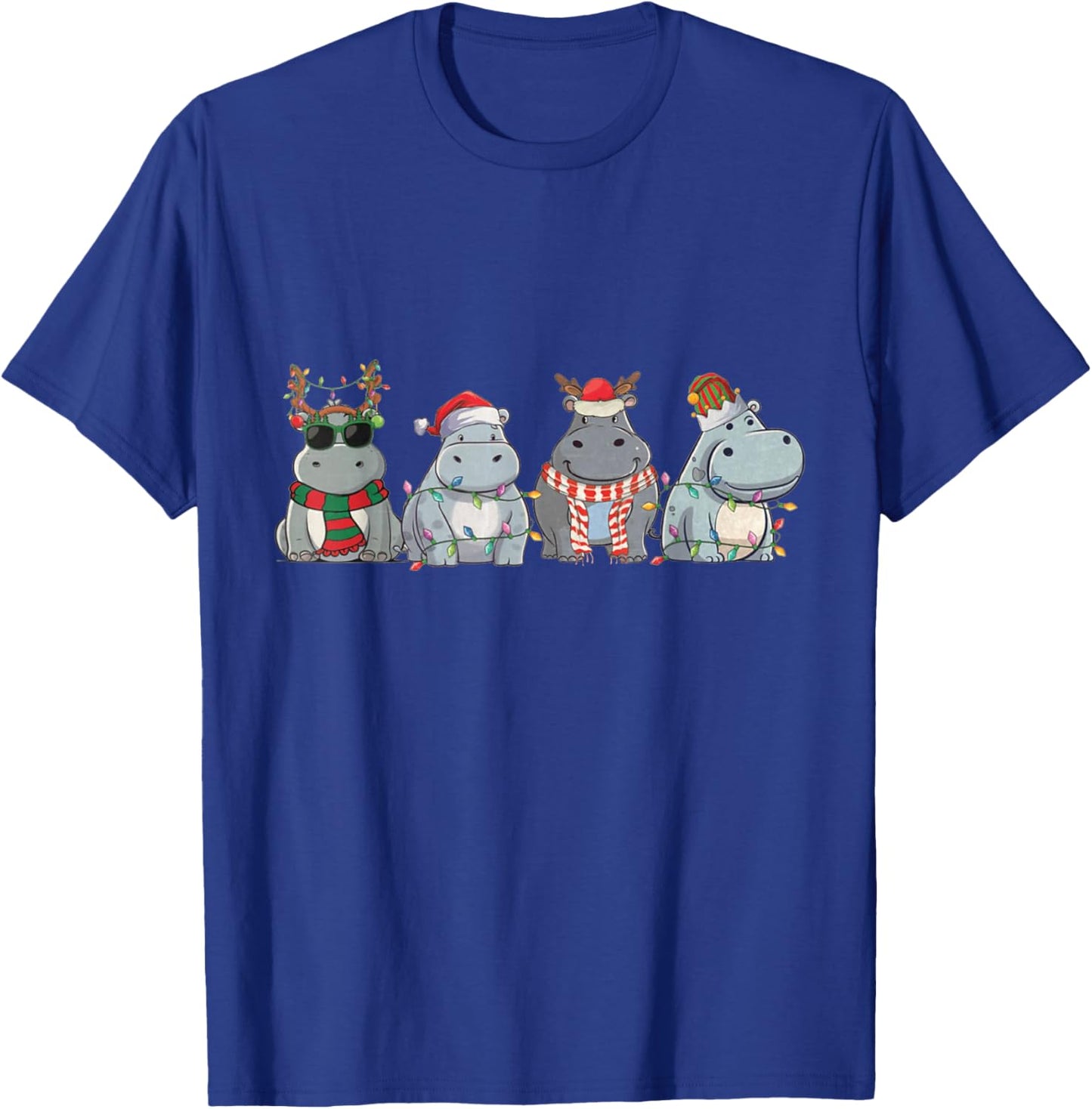 Hippopotamuses Christmas Lights Cute Hippo Christmas T-Shirt - T-Shirt | Royal