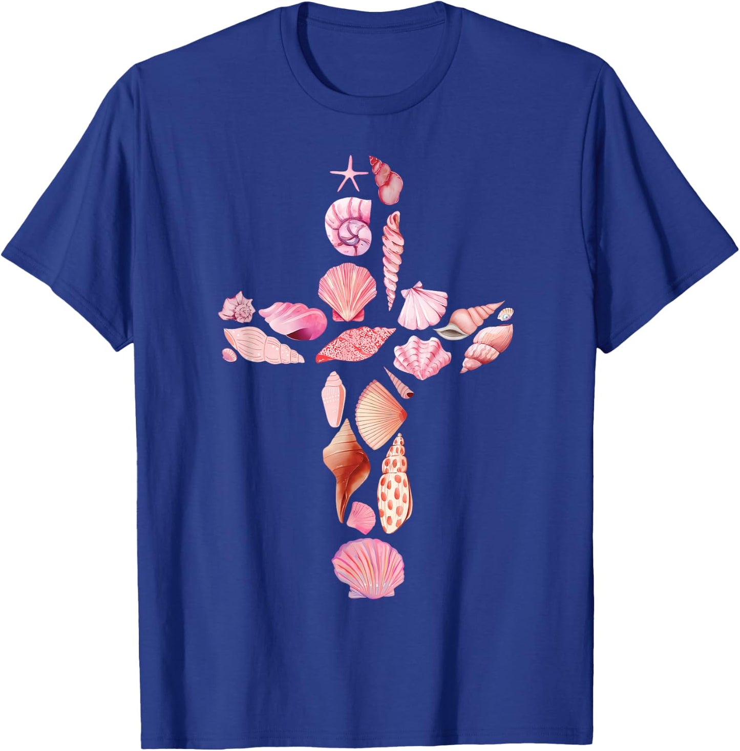 Beachy Ocean Seashell Faith Cross Christian Coquette T-Shirt - T-Shirt | Royal