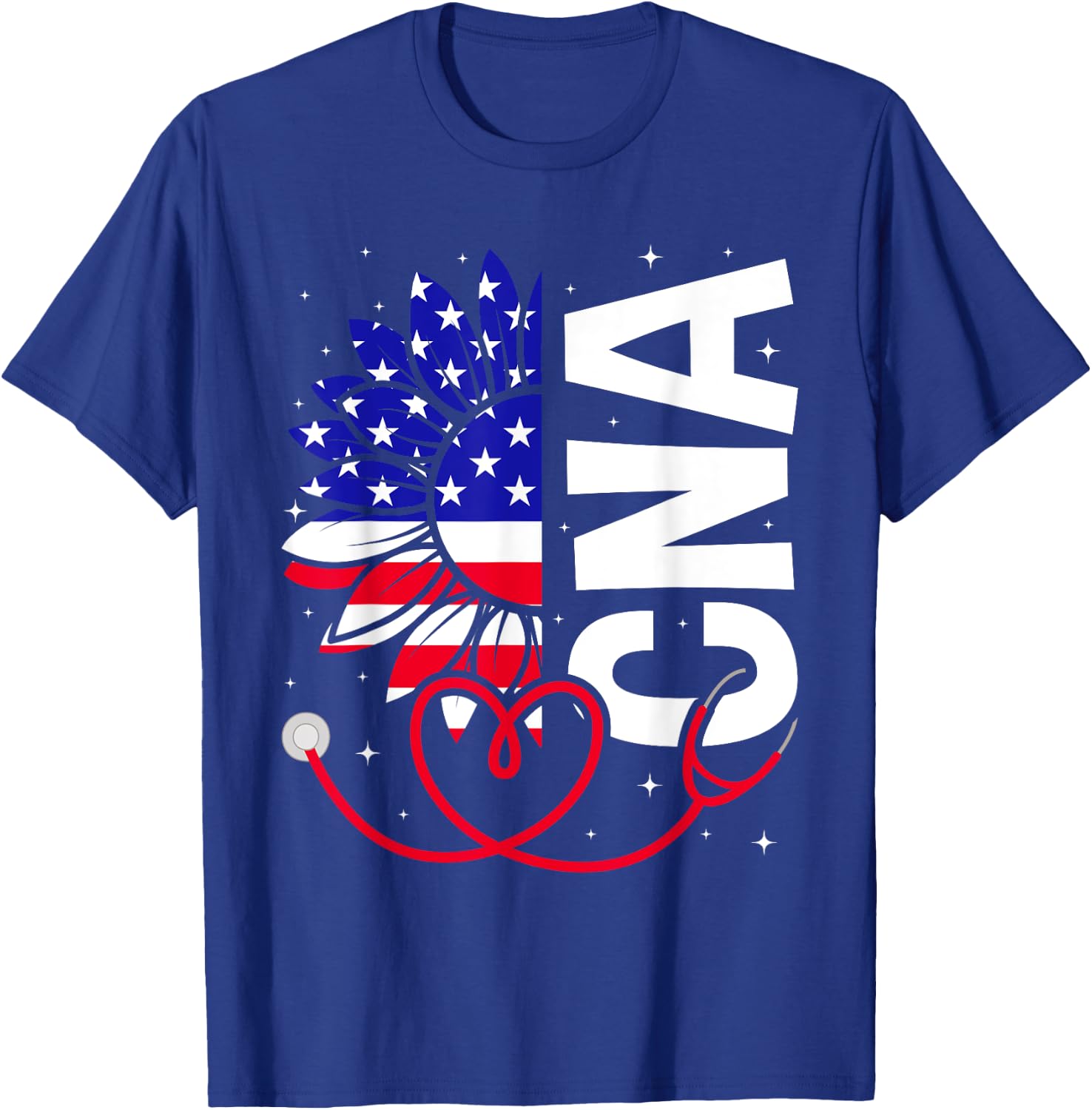 All American CNA Life American Flag Sunflower 4th Of July T-Shirt - T-Shirt | Royal