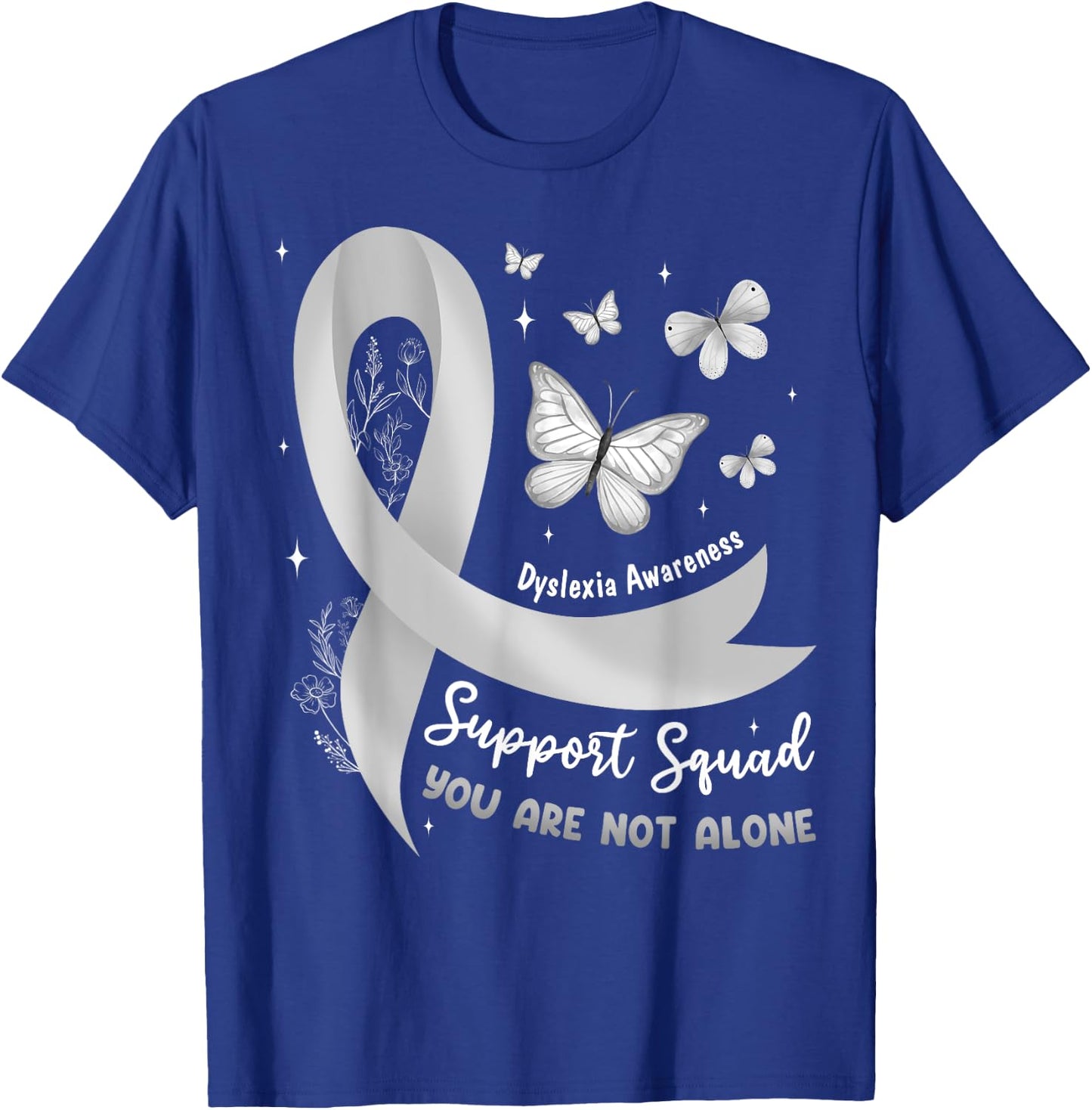 Support Squad Dyslexia Awareness Silver Ribbon Butterfly T-Shirt - T-Shirt | Royal