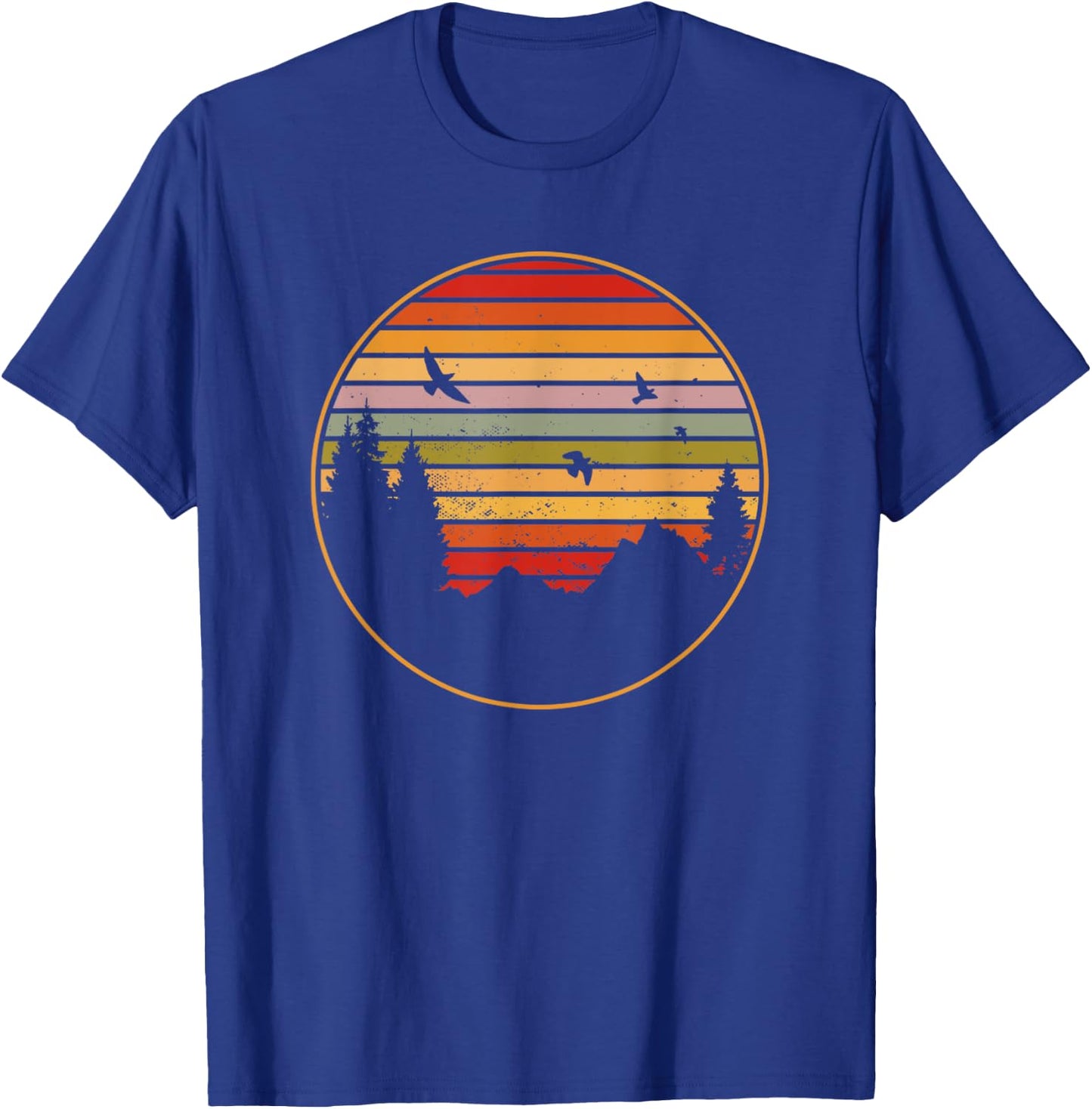 Vintage Retro Forest Sunset Circle Camping Mountain T-Shirt - T-Shirt | Royal
