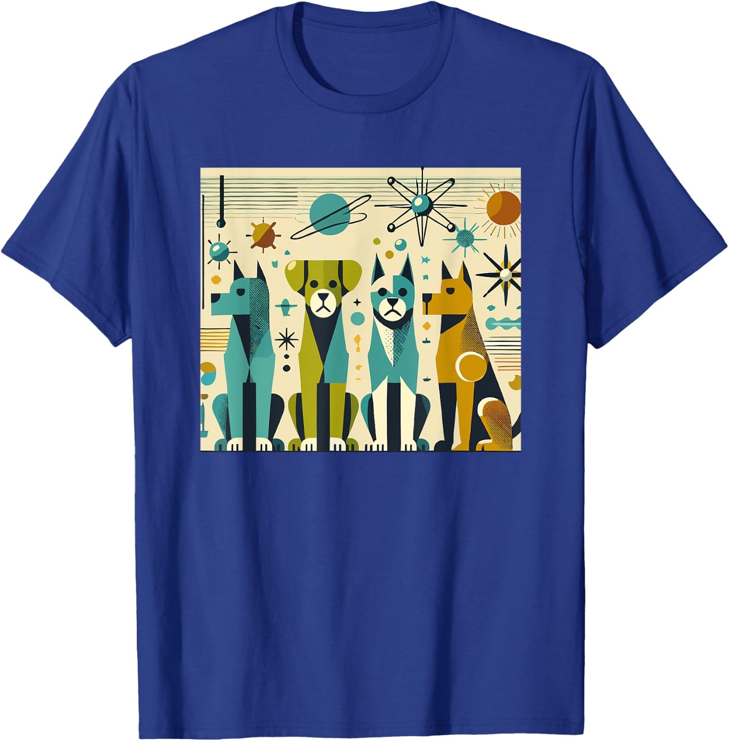 Mid Century Modern Dogs 50s 60s Retro Style Art T-Shirt - T-Shirt | Royal