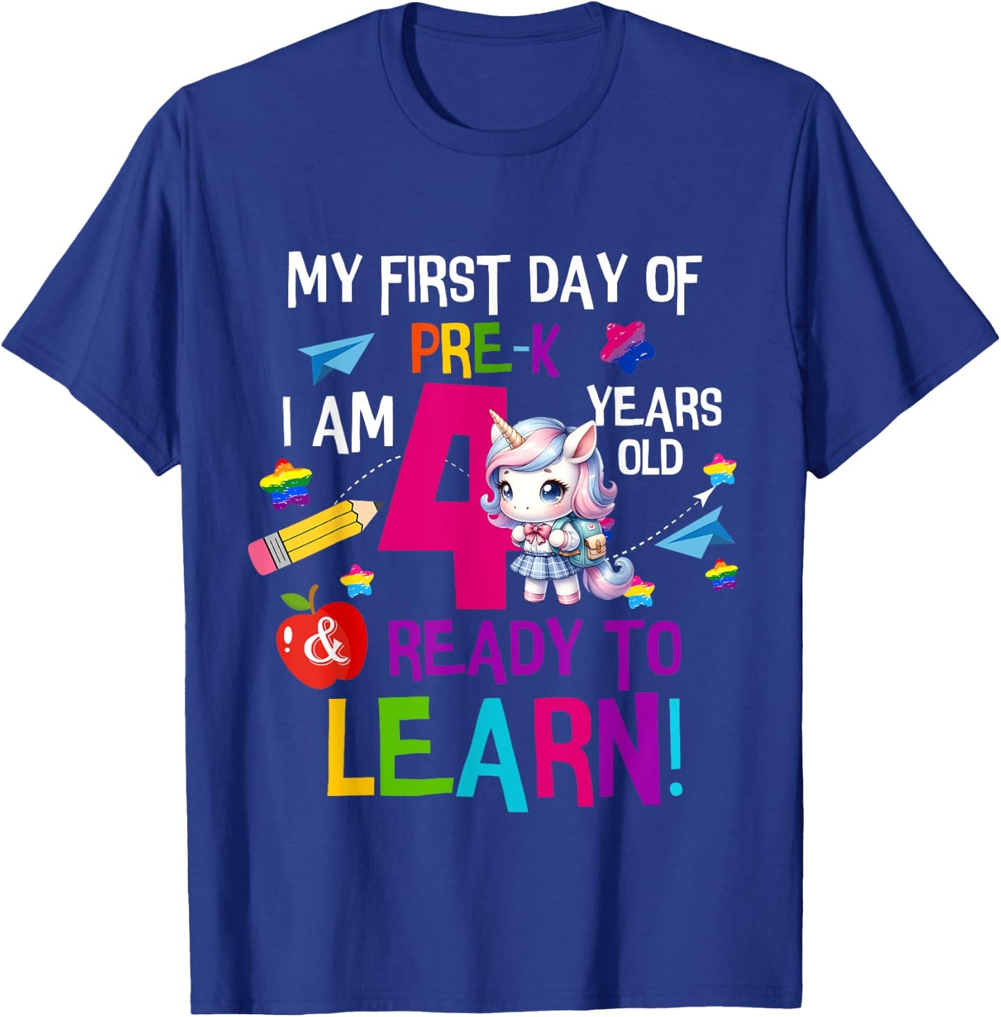 Cute My First Day Of Pre K I Am 4 Years Old Girls Kids Boys T-Shirt - T-Shirt | Royal