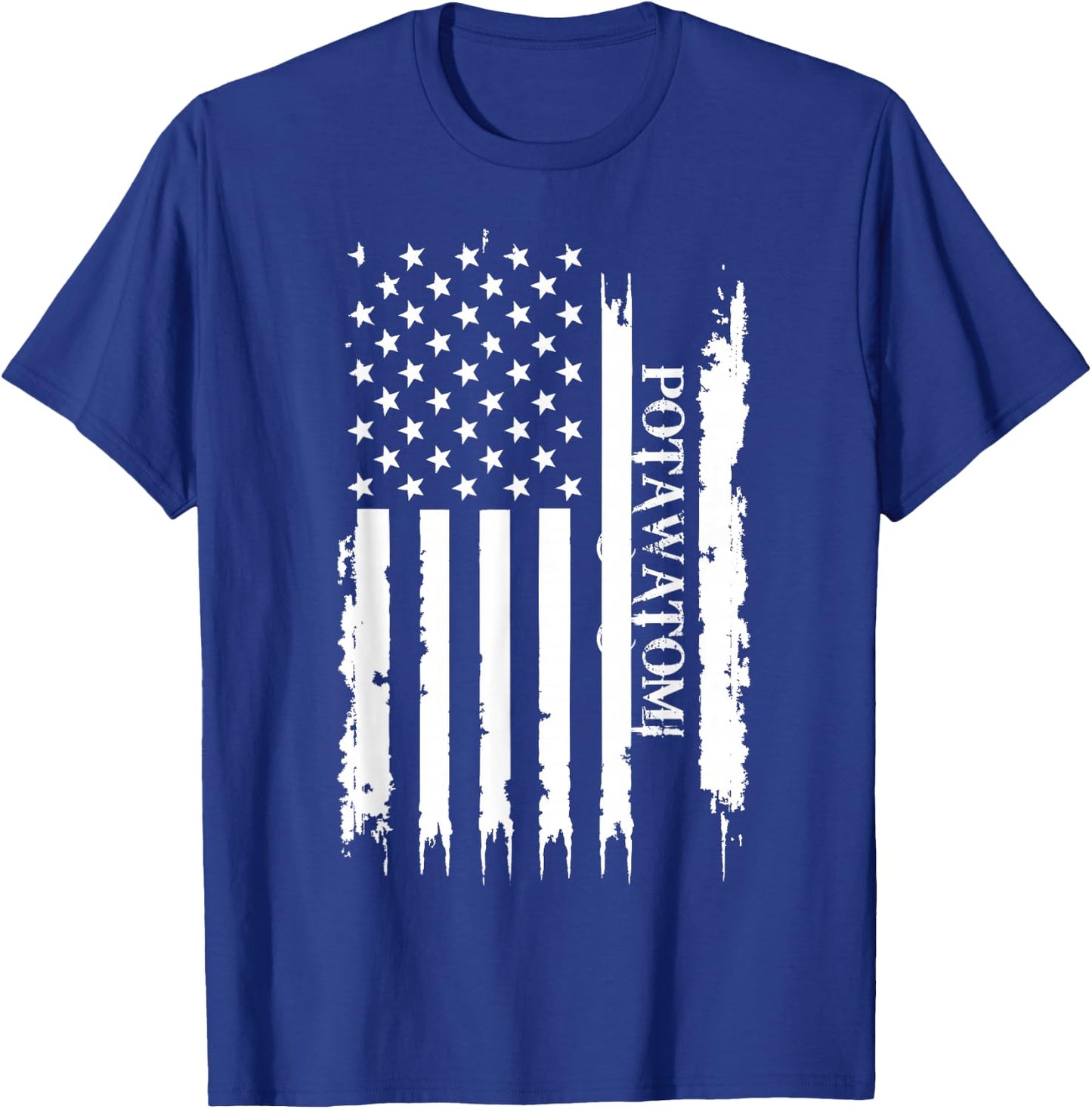 Potawatomi United States Distressed w US Flag T-Shirt - T-Shirt | Royal