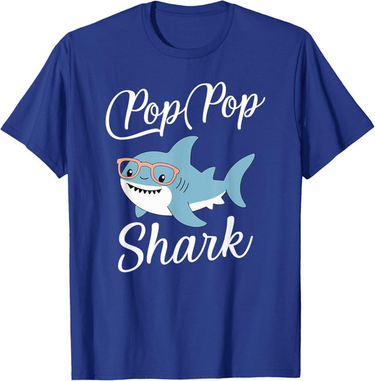 Pop-Pop Shark Funny Matching Family Grandpa PopPop T-Shirt - T-Shirt | Royal