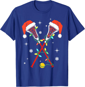 Lacrosse Player Xmas Lights Santa Hat Lacrosse Christmas T-Shirt - T-Shirt | Royal