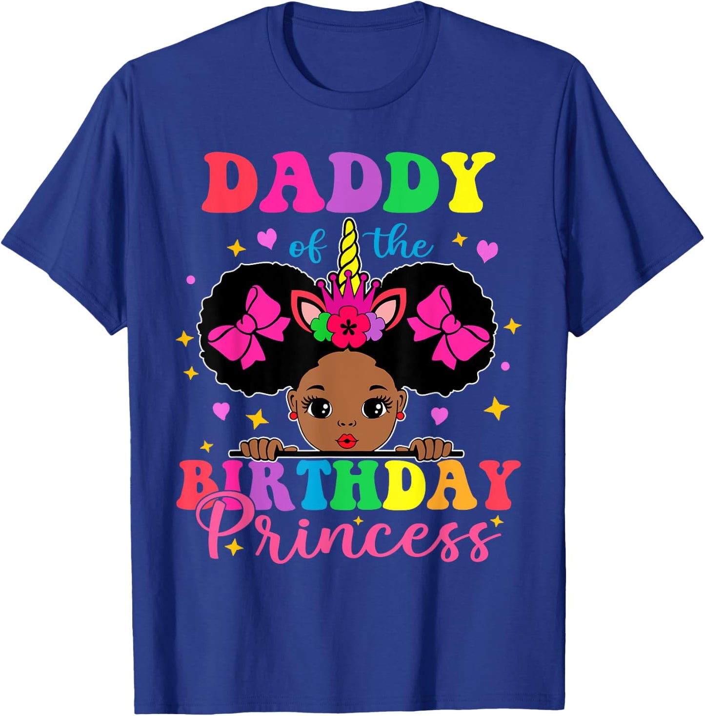 Daddy of The Birthday Girl Princess Afro Melanin Unicorn T-Shirt - T-Shirt | Royal