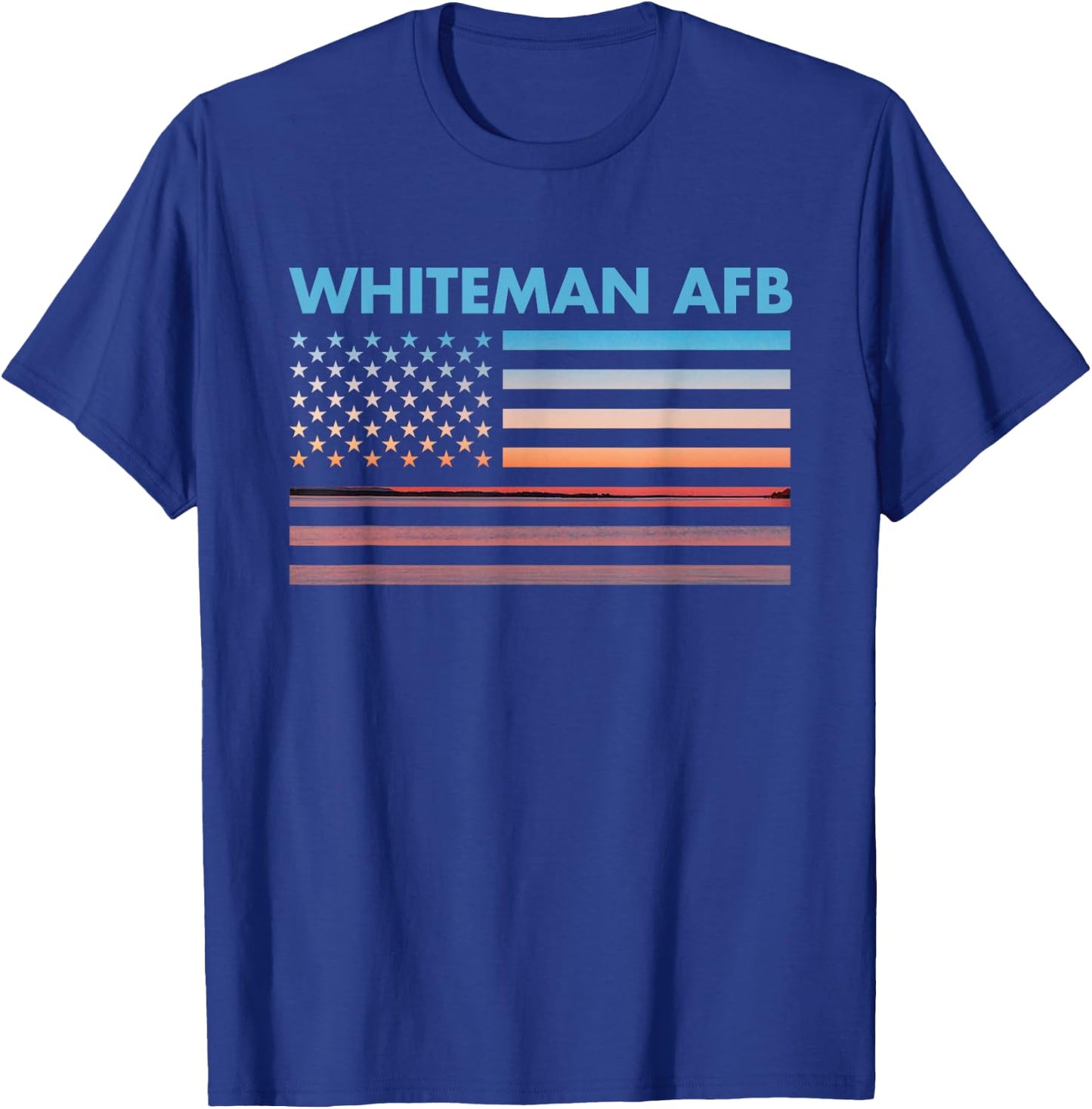 Vintage Sunset American Flag Whiteman AFB, Missouri T-Shirt - T-Shirt | Royal