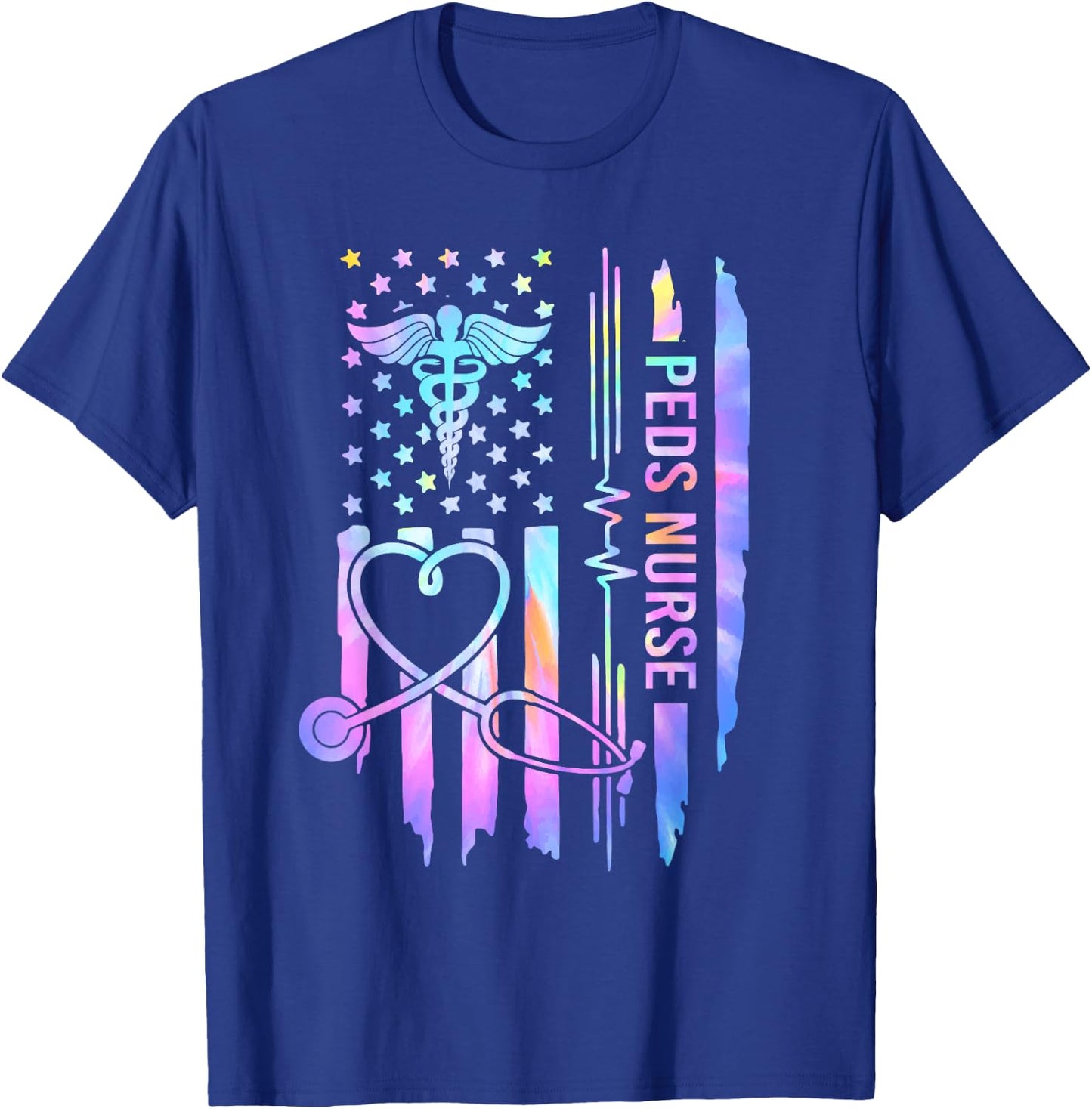 Pediatric Nurse PEDS Nursing Appreciation Pediatric USA Flag T-Shirt - T-Shirt | Royal