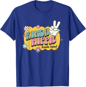 Kinda Hippy Kinda Hood, Cute Retro Saying Hippie Floral T-Shirt - T-Shirt | Royal