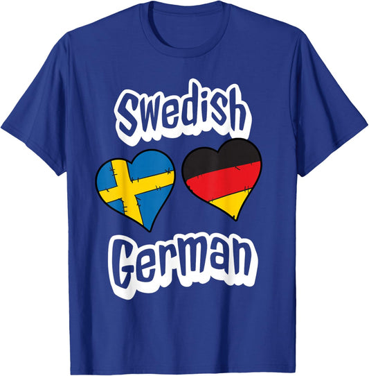 Swedish German Flag Heart Combo Sweden Germany T-Shirt - T-Shirt | Royal