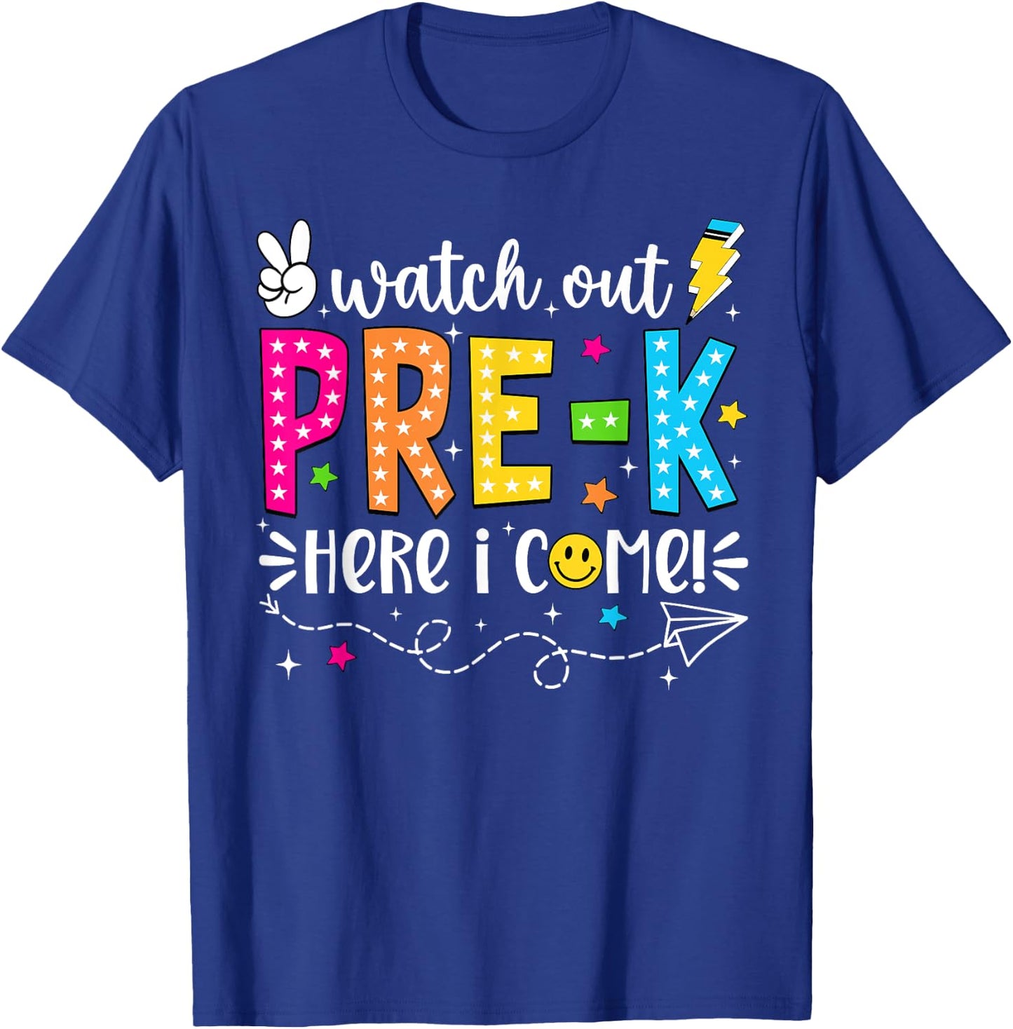 Watch Out Pre-K Here I Come Back To School Boys Girls Kids T-Shirt - T-Shirt | Royal