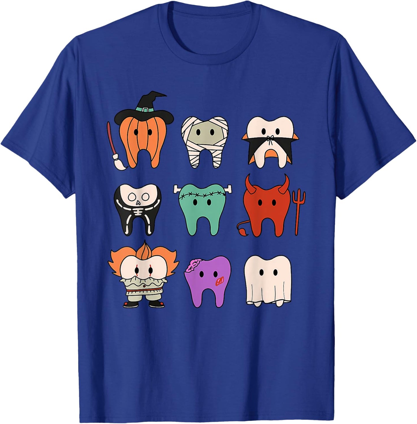 Funny Cute Dental Hygiene Monsters Teeth Squad Halloween T-Shirt - T-Shirt | Royal