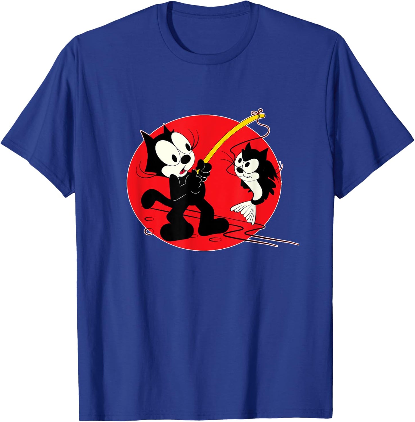 Felix Cat Cartoon Fishing Cat Fish Looks Like Felix Vintage Men Women Girls Kids T-Shirt - T-Shirt | Royal