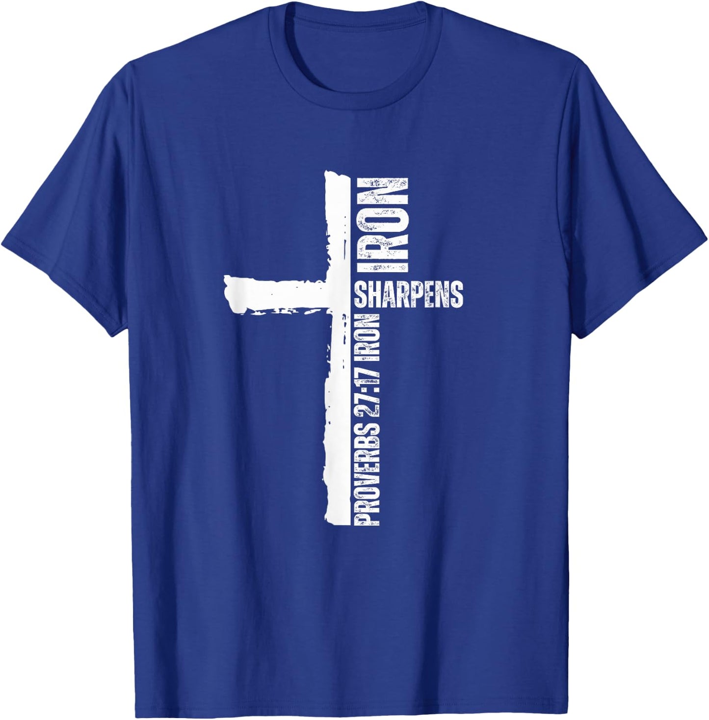 Iron Sharpens Iron Christian workout gym cross passage T-Shirt - T-Shirt | Royal