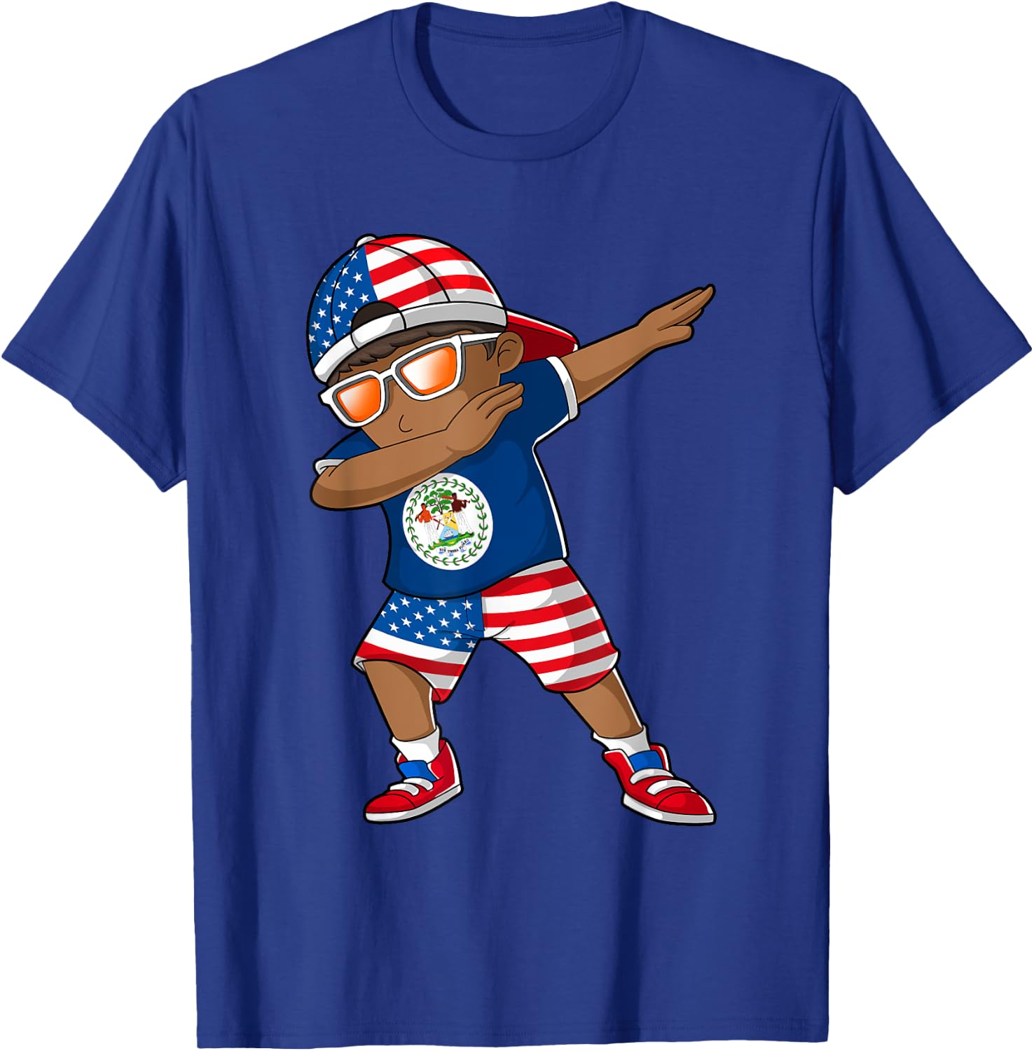 Half American Half Belizean Boy Kid Belize Flag Patriotic T-Shirt - T-Shirt | Royal