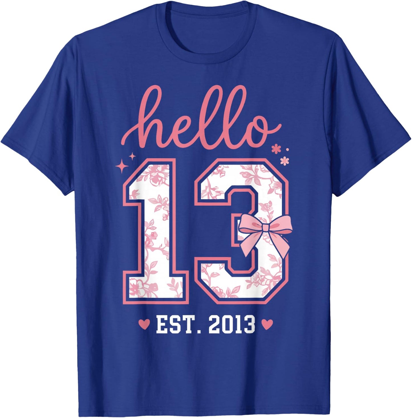 Hello Thirteen Est 2013 Coquette Bow 13th Birthday Girl T-Shirt - T-Shirt | Royal