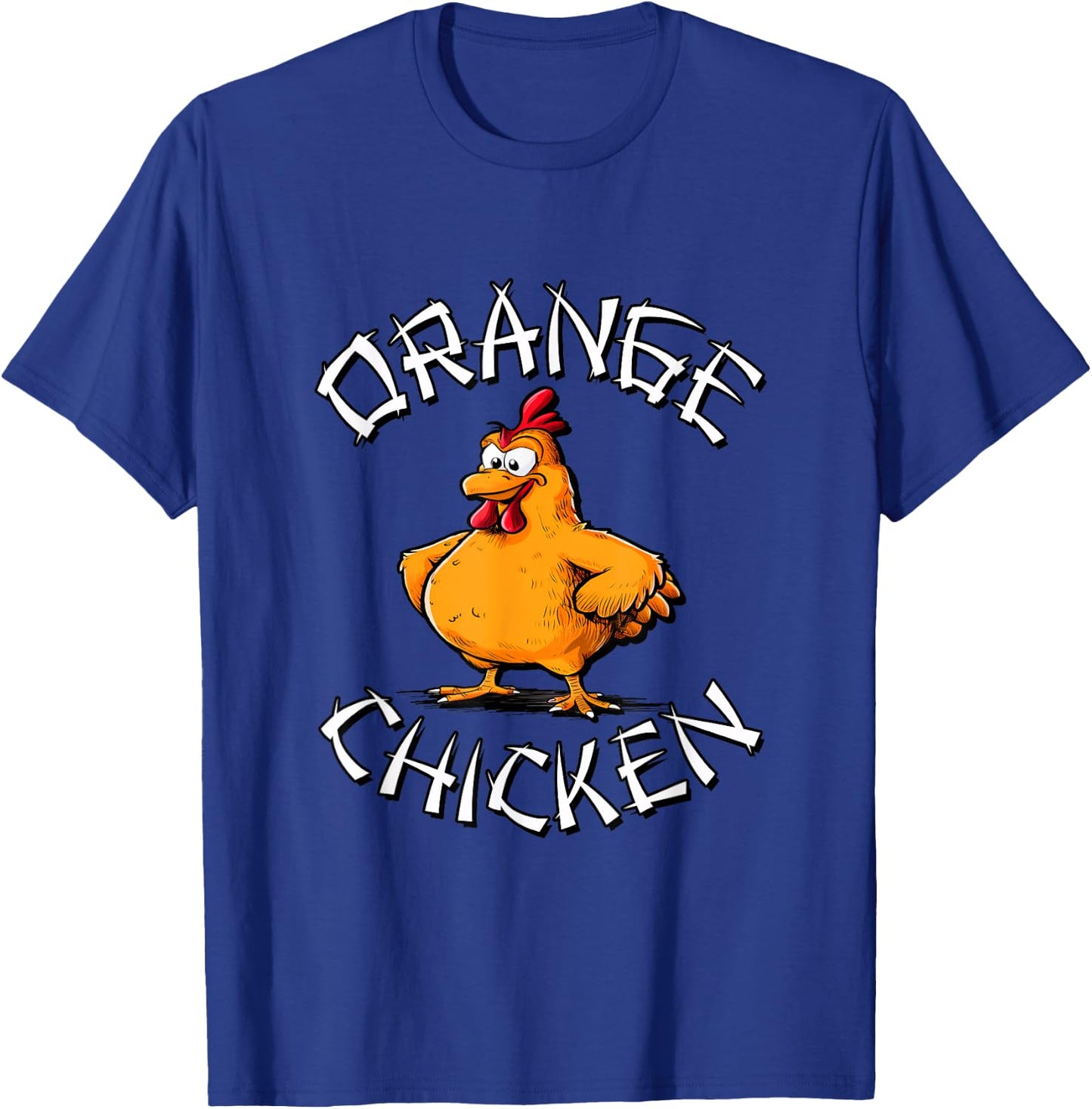 Redds Threads Orange Chicken -Adults Black Small Short Sleeve Classic Fit 100% Polyester Fun Cartoon Mandarin Collar Modern Unique Graphic Design T-Shirt - T-Shirt | Royal