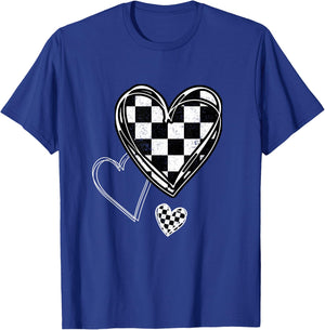 Race Car Checker Flag Racing Heart Auto Racer T-Shirt - T-Shirt | Royal
