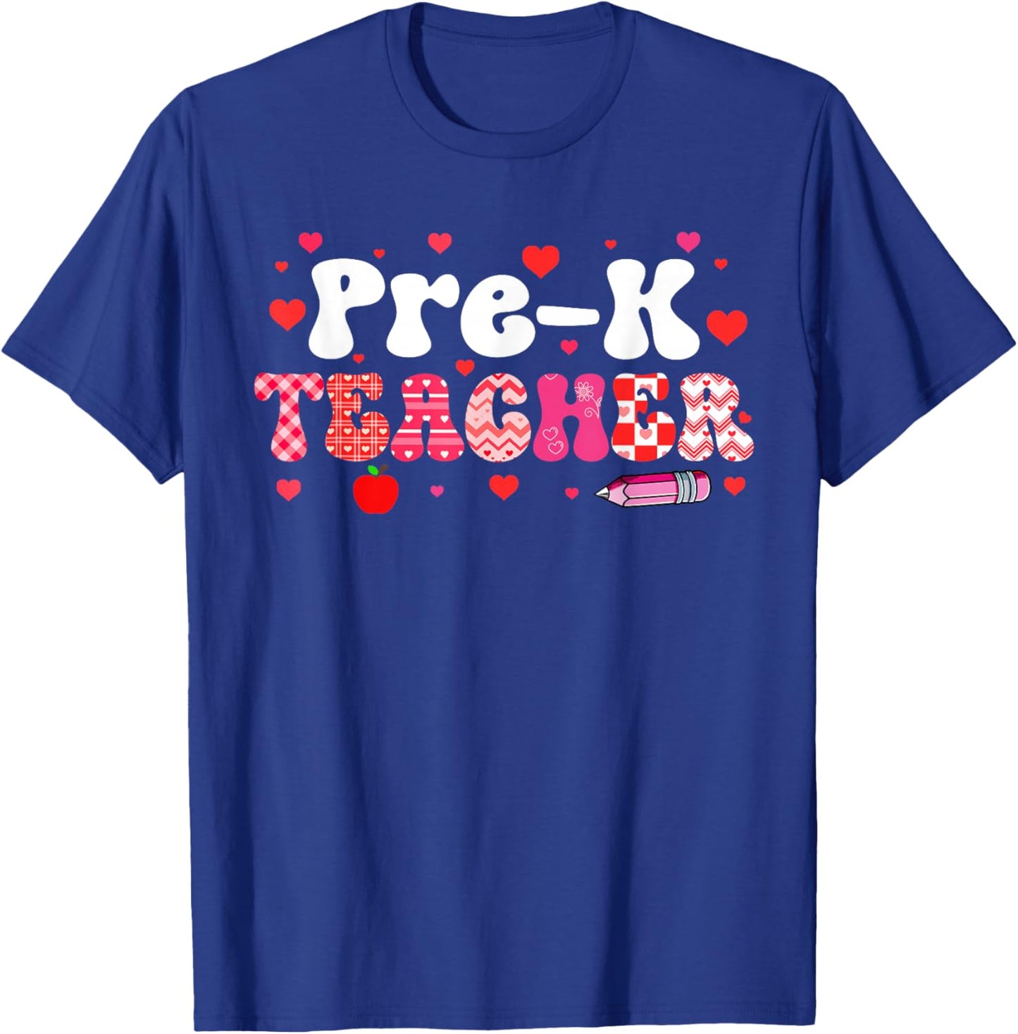 Pre-K Teacher Valentine's Day Hearts Matching Job Team Lover T-Shirt - T-Shirt | Royal