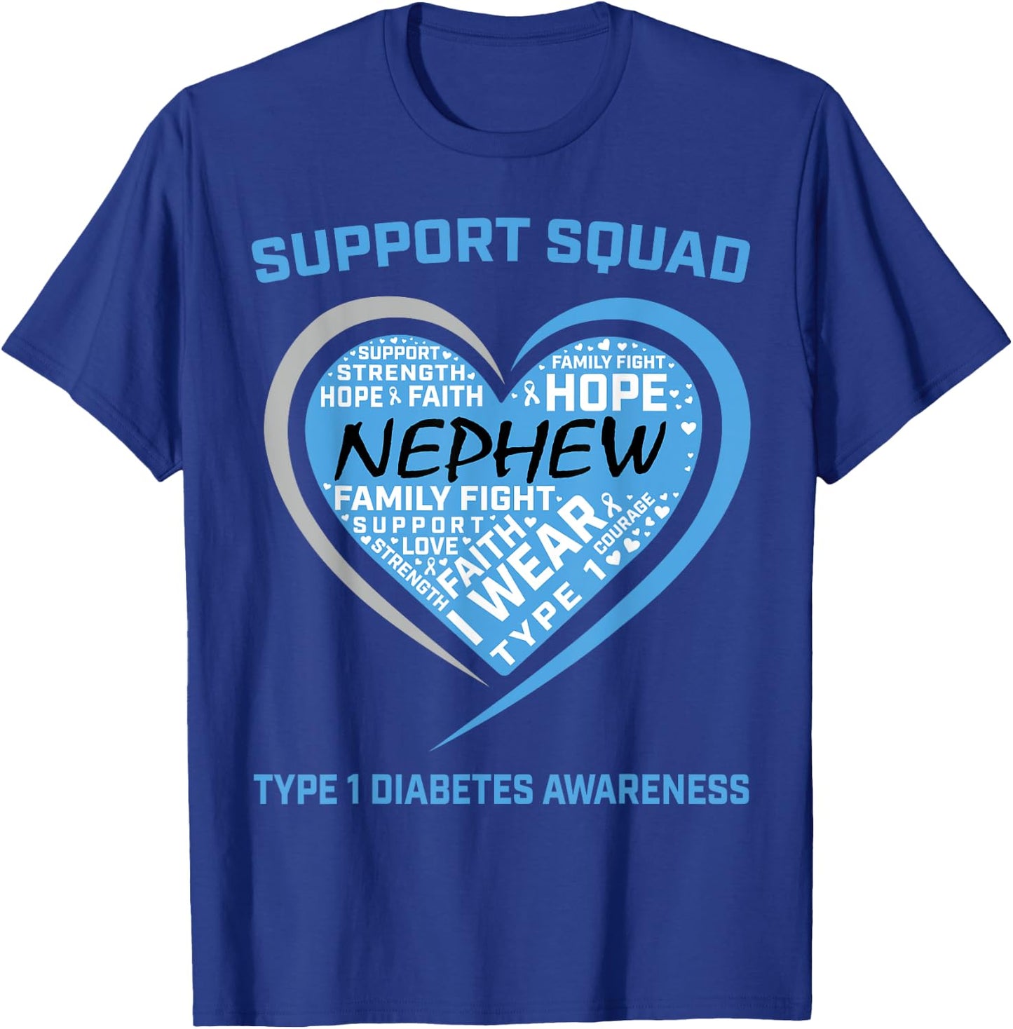 Blue Type 1 Diabetes Awareness Nephew Aunt Uncle T1D Gifts T-Shirt - T-Shirt | Royal