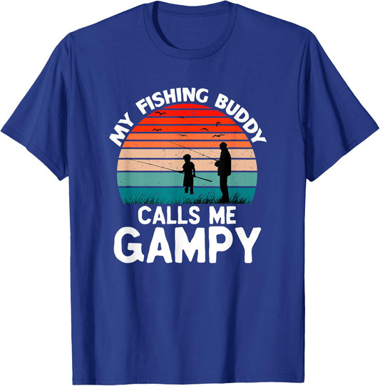 My Fishing Buddy Calls Me Gampy Retro Vintage Grandpa T-Shirt - T-Shirt | Royal