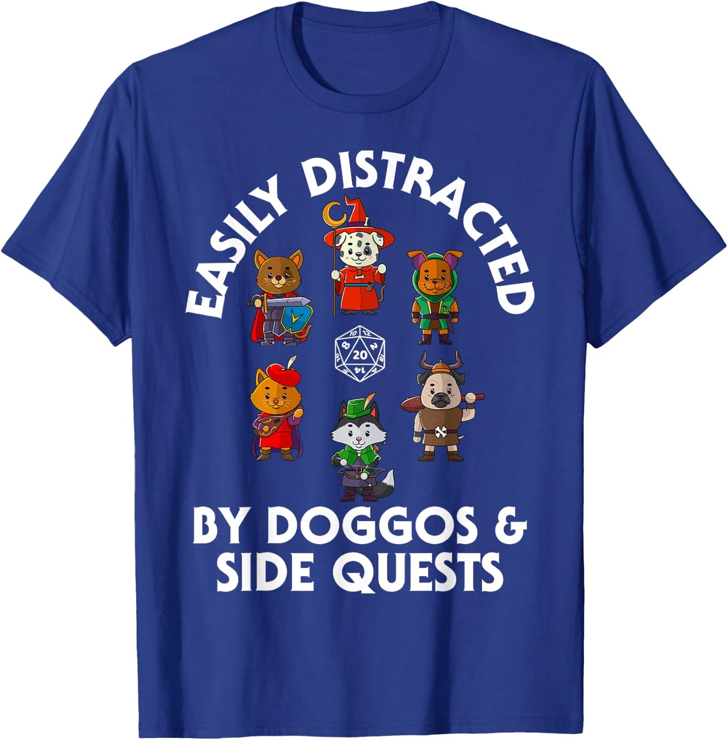 D20 Dice Tabletop Gamer Store RPG Gamer Doggos Side Quests Dogs Nerdy Dog Men Women Kids T-Shirt - T-Shirt | Royal