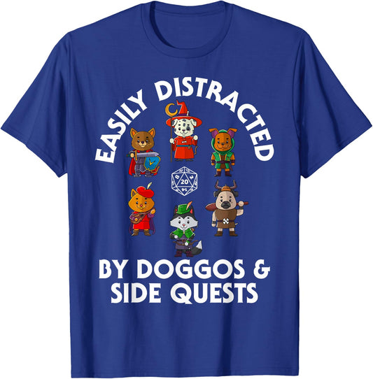 D20 Dice Tabletop Gamer Store RPG Gamer Doggos Side Quests Dogs Nerdy Dog Men Women Kids T-Shirt - T-Shirt | Royal