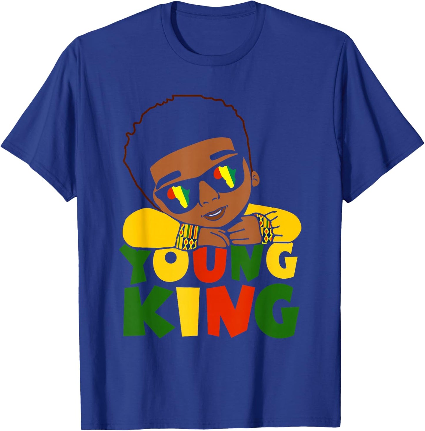 Black Young King Black History Month Kids Afro Boys Men T-Shirt - T-Shirt | Royal