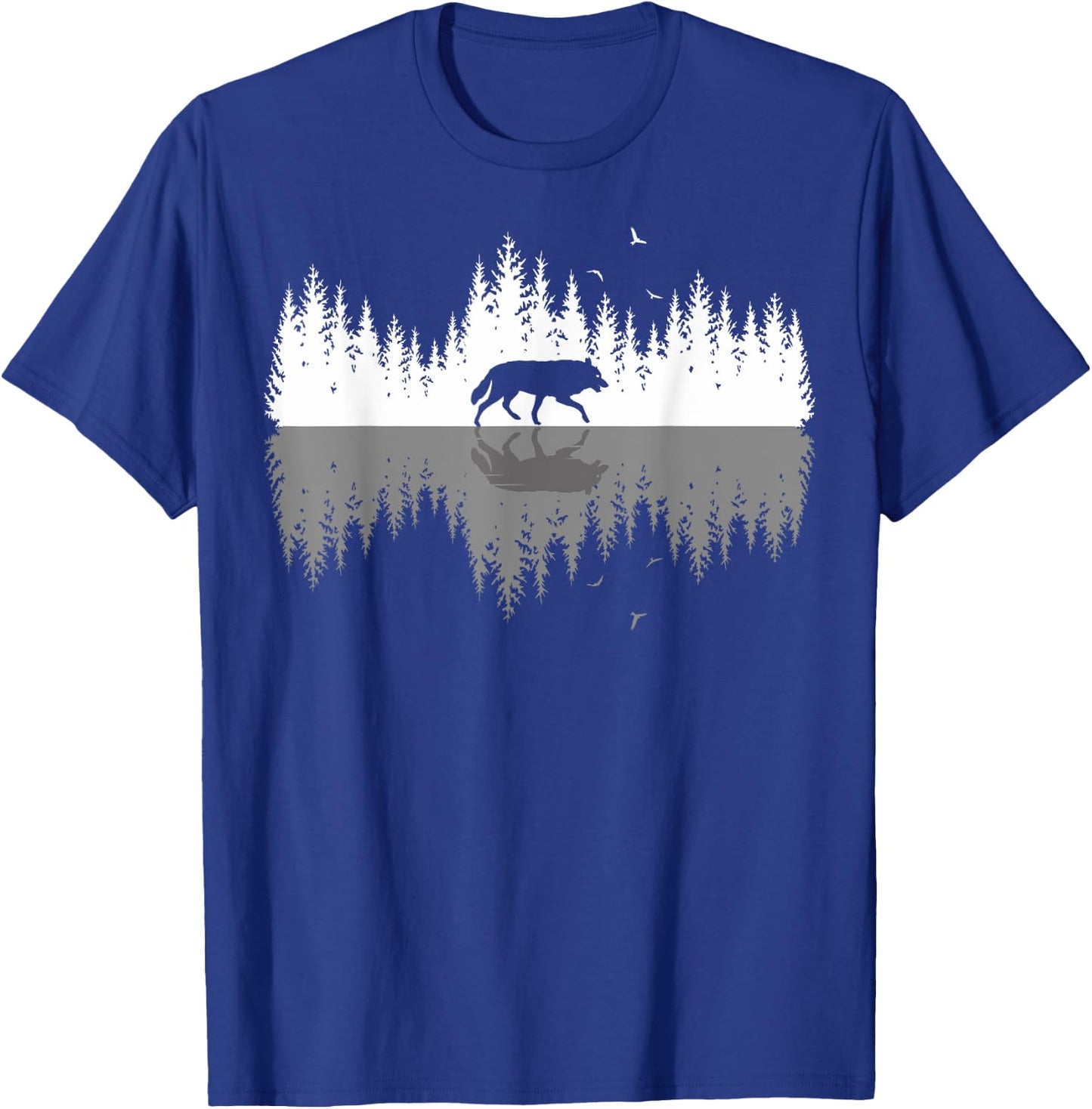 Trees Reflection Wolf Wildlife Forest Nature Animal Outdoor T-Shirt - T-Shirt | Royal