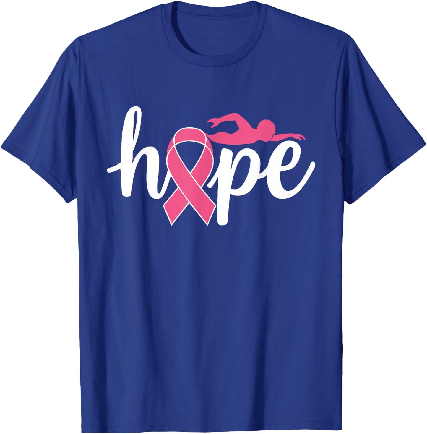 Swimming Breast Cancer Awareness Month Pink Ribbon T-Shirt - T-Shirt | Royal