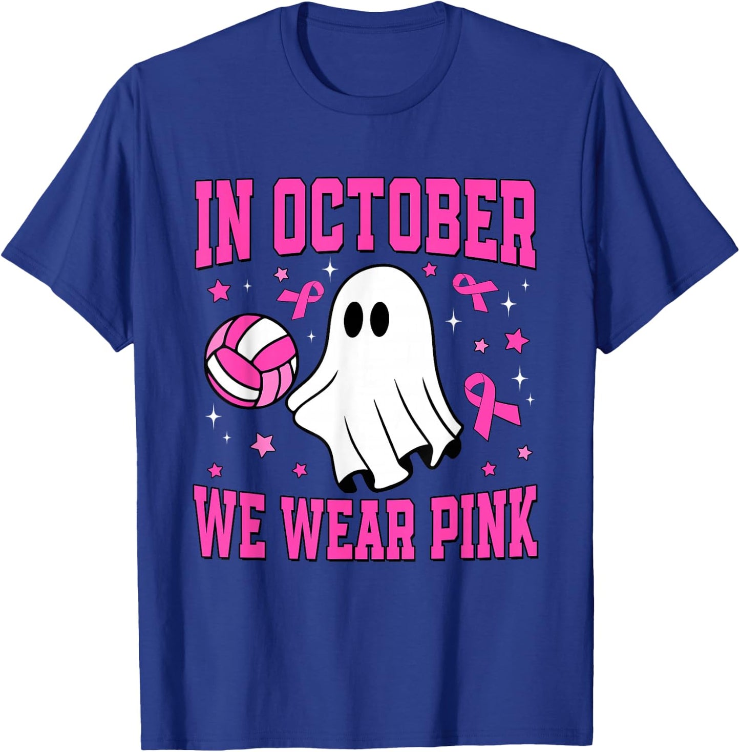In October We Wear Pink Ghost Volleyball Breast Cancer T-Shirt - T-Shirt | Royal