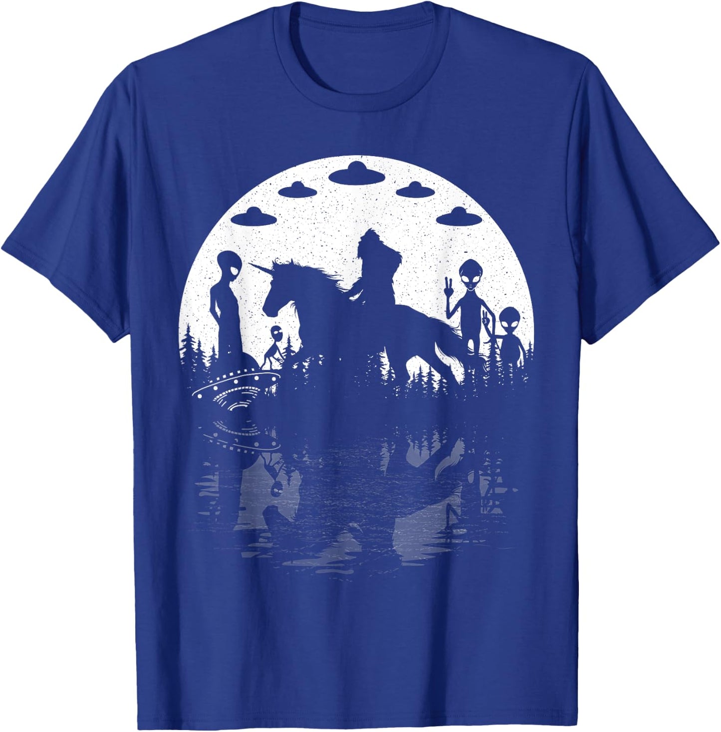 Bigfoot Riding Unicorn! Funny Sasquatch Ufo Cryptid Aliens T-Shirt - T-Shirt | Royal