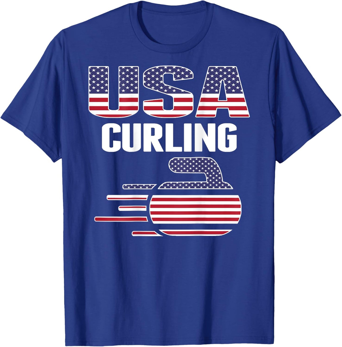 USA Team Curling Rock Jersey American Flag Winter Sport Gift Kids Men T-Shirt - T-Shirt | Royal