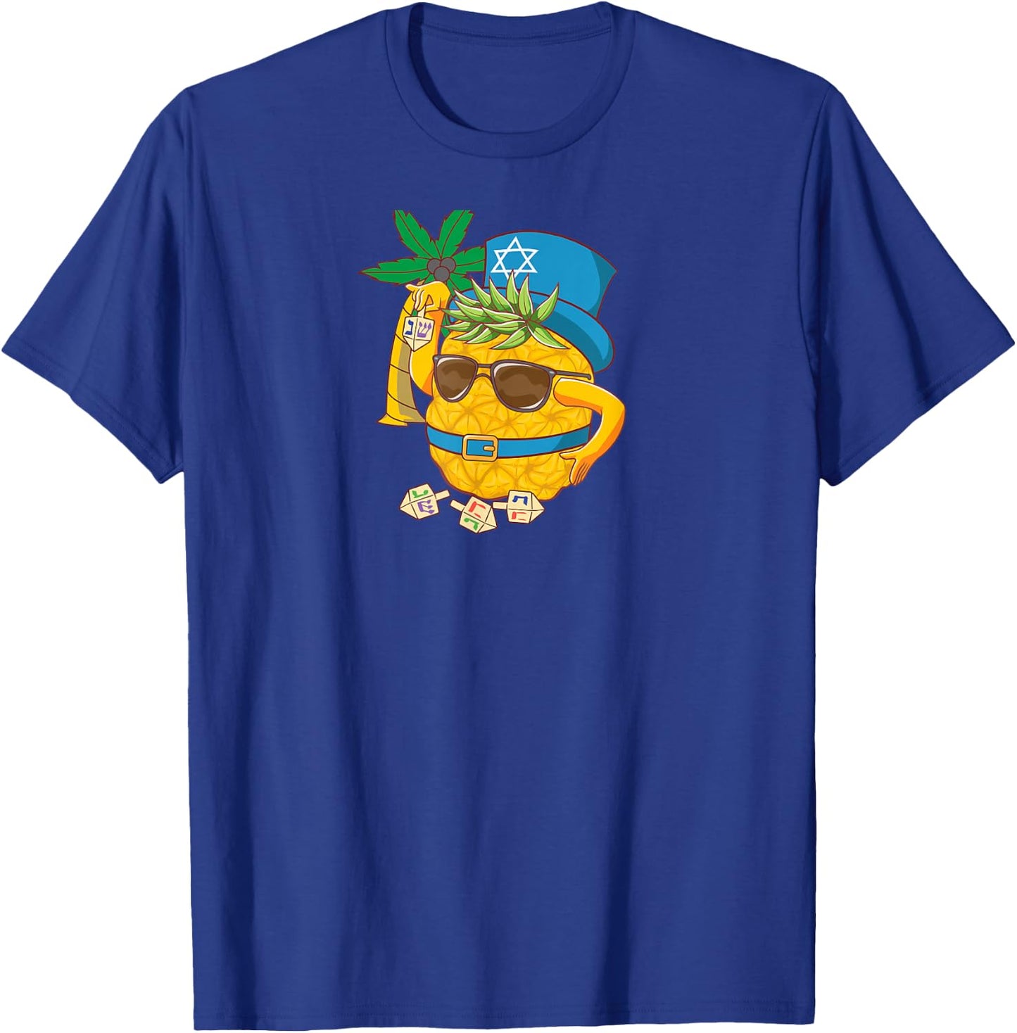 Funny Tropical Hanukkah Pineapple w Dreidel Palm Tree T-Shirt - T-Shirt | Royal