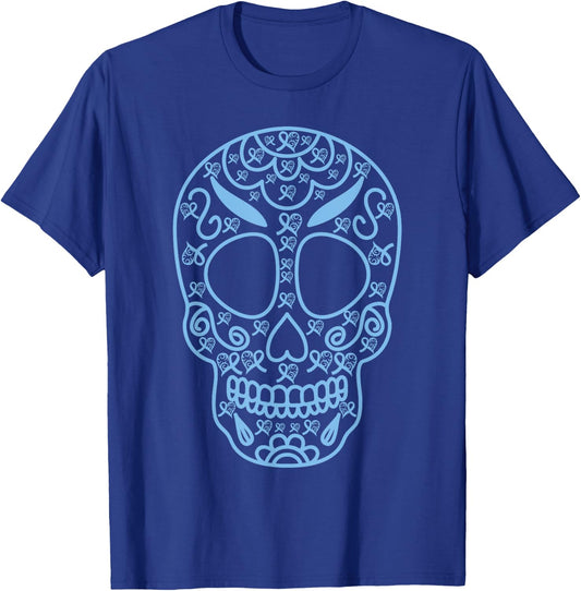 Sugar Skull Light Blue Ribbon Prostate cancer awareness supp T-Shirt - T-Shirt | Royal
