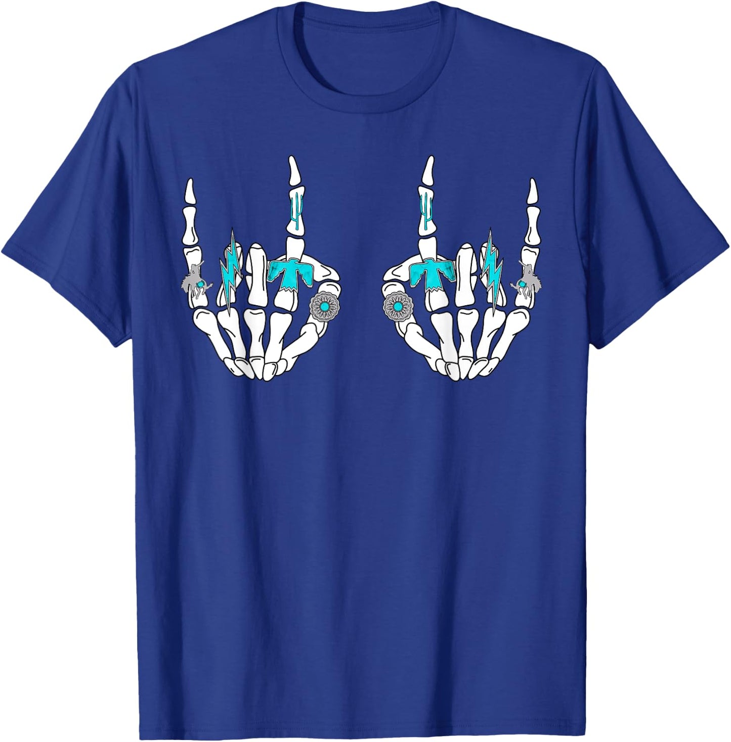 Western Rock On Skeleton Hands Rock And Roll Cowgirl Cowboy T-Shirt - T-Shirt | Royal